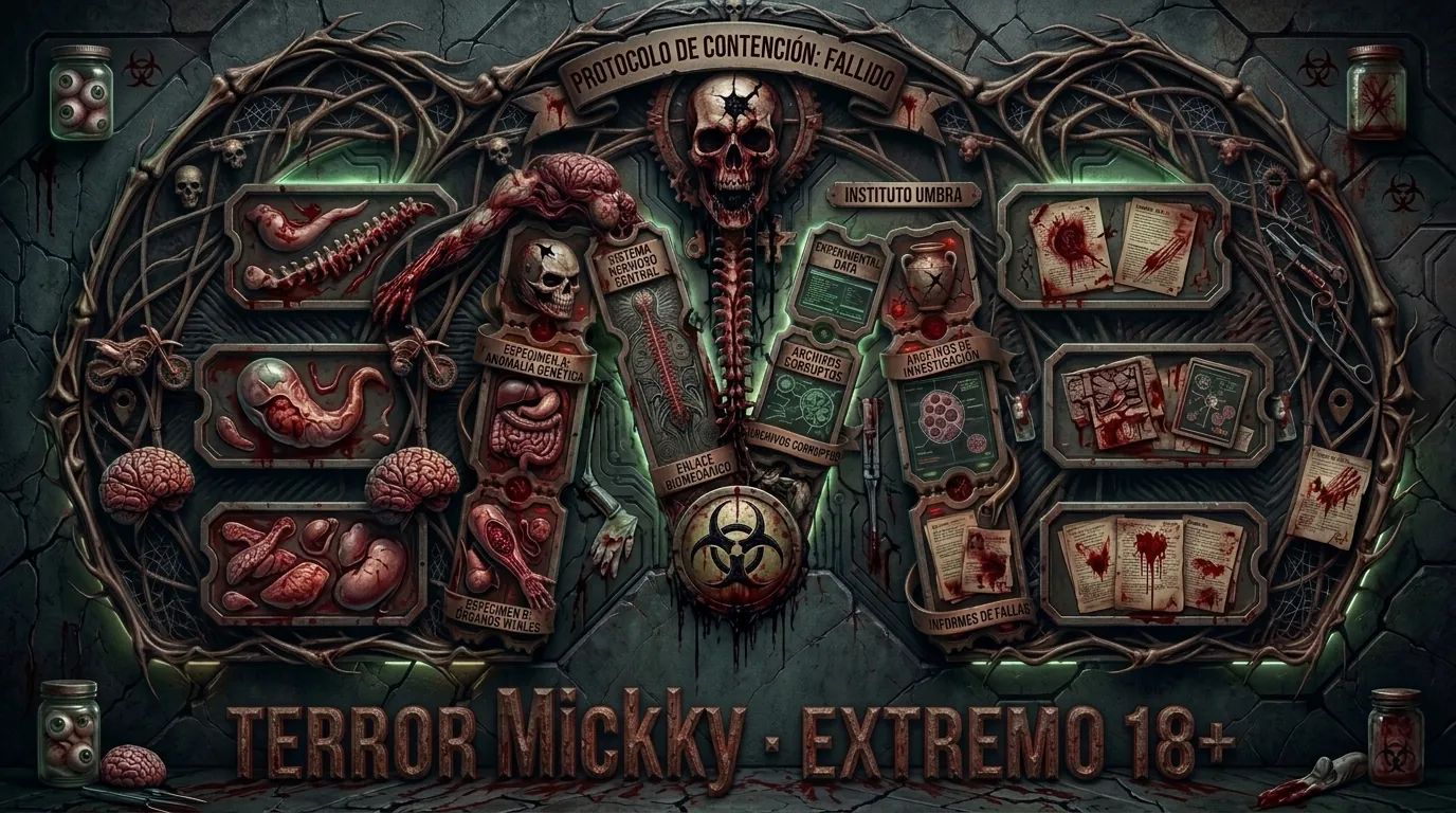 Afiche del nivel Extremo 18+ de Terror Mickky: especímenes del Instituto Umbra